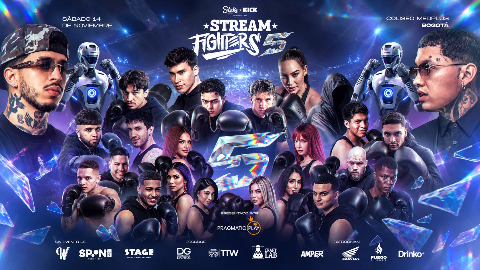 Cartel oficial de Stream Fighters 5 con Westcol y los peleadores del evento